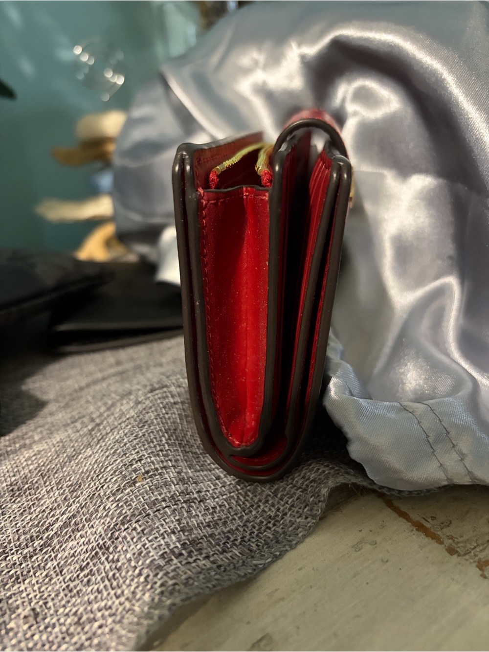 Coach Brown Signature Card Holder with Red Snap - Picture 2 of 5